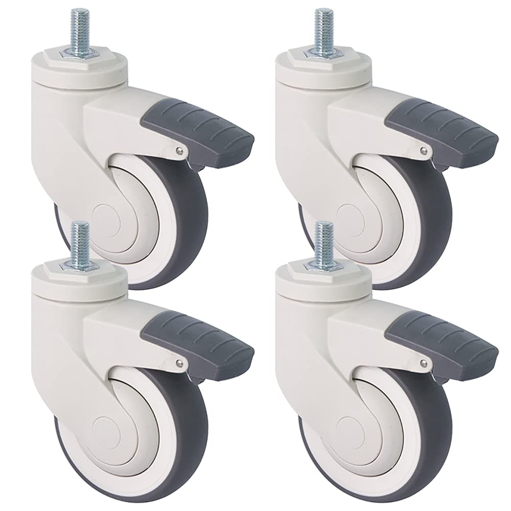 roulettes pivotantes 75/100 mm roulettes Robustes pour équipement de Machine, roulettes à Tige en Caoutchouc M12x25 avec Frein, capacité de Charge 210 kg, Lot de 4 (100 mm avec Frein)