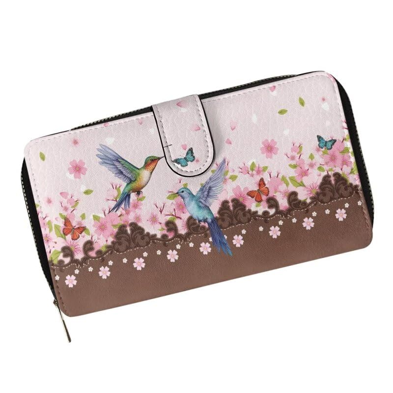 Image of COEQINE Ladies Wallets Pink Leopard Heart Black Printed Leather Phone Long Clutch Purses Check Coin Change Holder