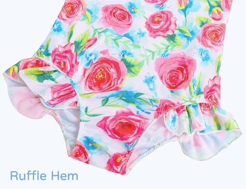 Image of Snowheart Girls Bathing Suit Toddler Swimsuit Girl Hawaiian Floral Ruffle One-Piece Breathable Swimwear 4-10T