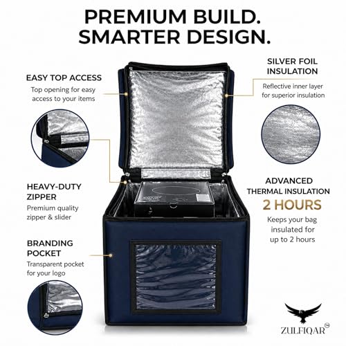 Image of ZULFIQAR Insulated Delivery Bag for Bike, Thermal Food & Grocery Delivery Bag, Waterproof Heavy-Duty Carrier, 15x15x15 Inch (Large 65L - Black) (Blue, Large)