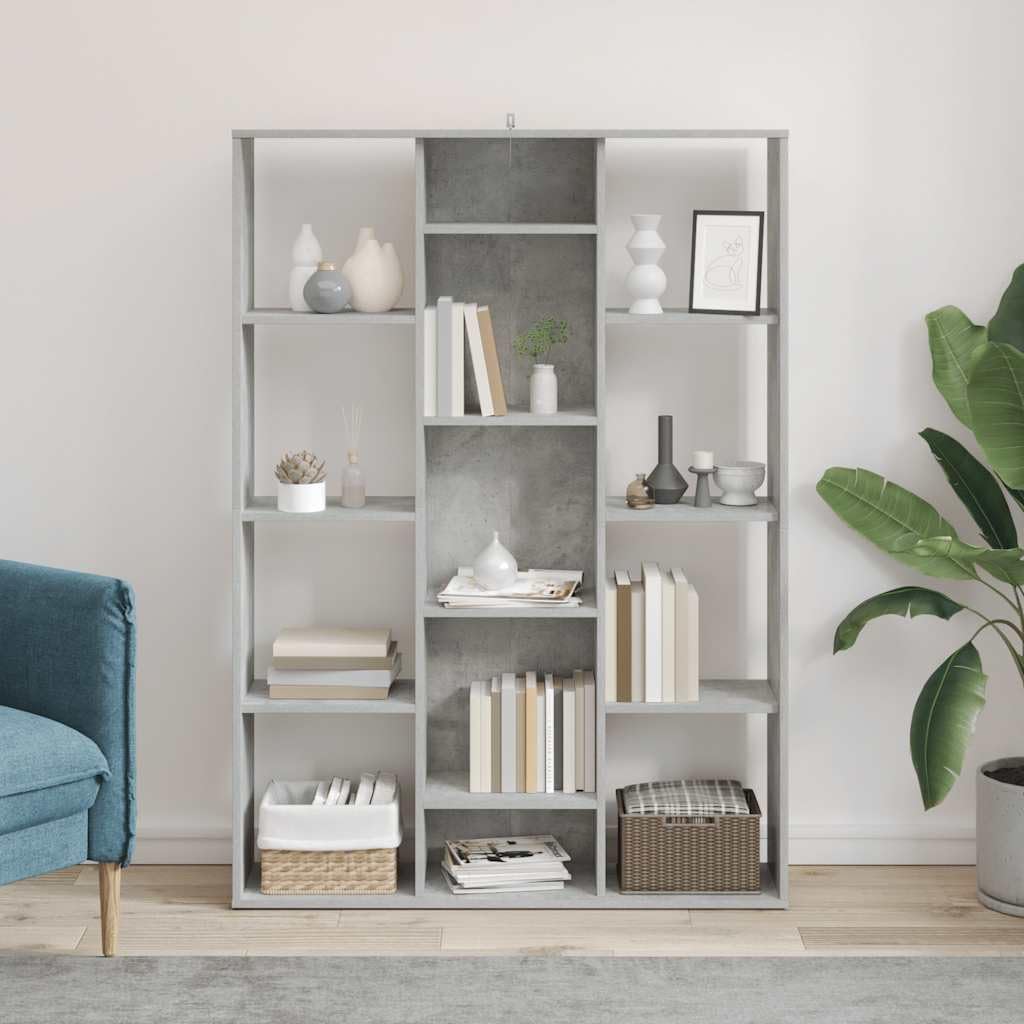 Divisorio/Libreria, Schermo per la Privacy, Pannello Separatore, Supporto per Libri, Libreria, Schedario per Casa e Ufficio, 100×24×140 Cm, Truciolato(Bianco) (Grigio cemento)