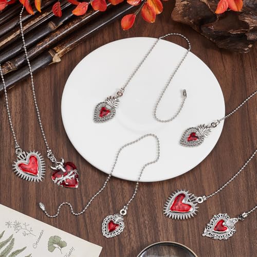 Image of CRASPIRE 10Pcs 5 Styles Heart Ceiling Fan Pull Chain Silver Fan Chains Extensions Metal Alloy Adjustable Gothic Red Hearts Boho Decorative Ball Bead Replacement Hanging Ornament for Lighting Lamp Fans