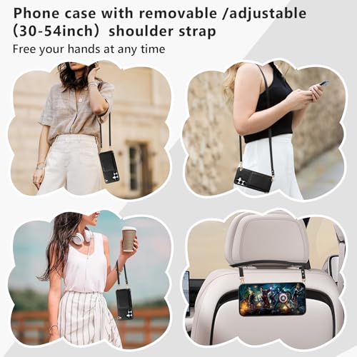 JAKPAK for Samsung Galaxy S23FE Wallet Case with Card Slots Holder Zipper Leather Cover with Crossbody Lanyard Cell Pocket Phone Wallet RFID Blocking Handbag Purse for Galaxy S23FE 5G 6.4 inch Black