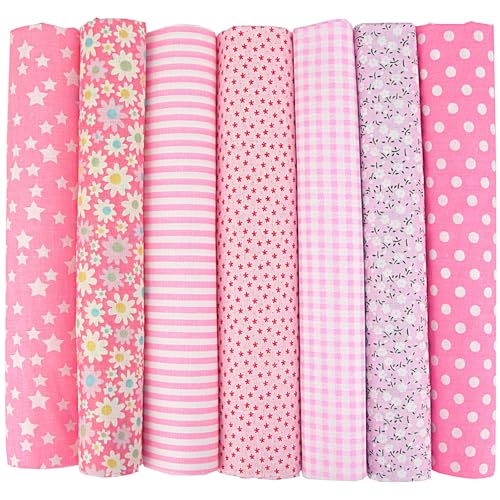 TTYSHIP® 7 Pièces Tissus Couture, 50 x 50cm Tissus Coton, Tissu Patchwork pour Patchwork, Couture, Quilting, Bricolage (Rose)