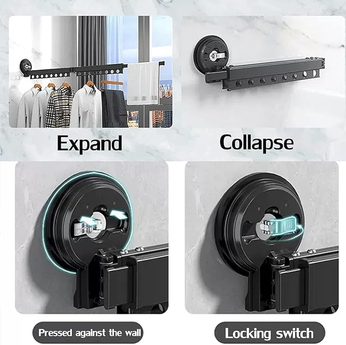 Image of Jumix Multifunctional Folding Clothes Rack | 360 Rotating Adjustable Laundry Drying Rack with Strong Suction Cup | Extendable Hanger Organizer for Home Use