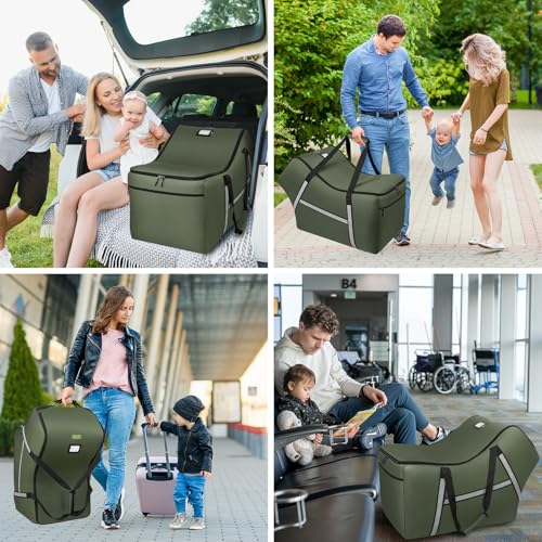 Image of Infant Car Seat Travel Bag for Airplane Compatible with All Nuna Pipa Car Seat and Base,Chicco KeyFit 30 and Base, Padded Car Seat Bags for Air Travel,Car Seat Gate Check Bag with Side Pocket, Green