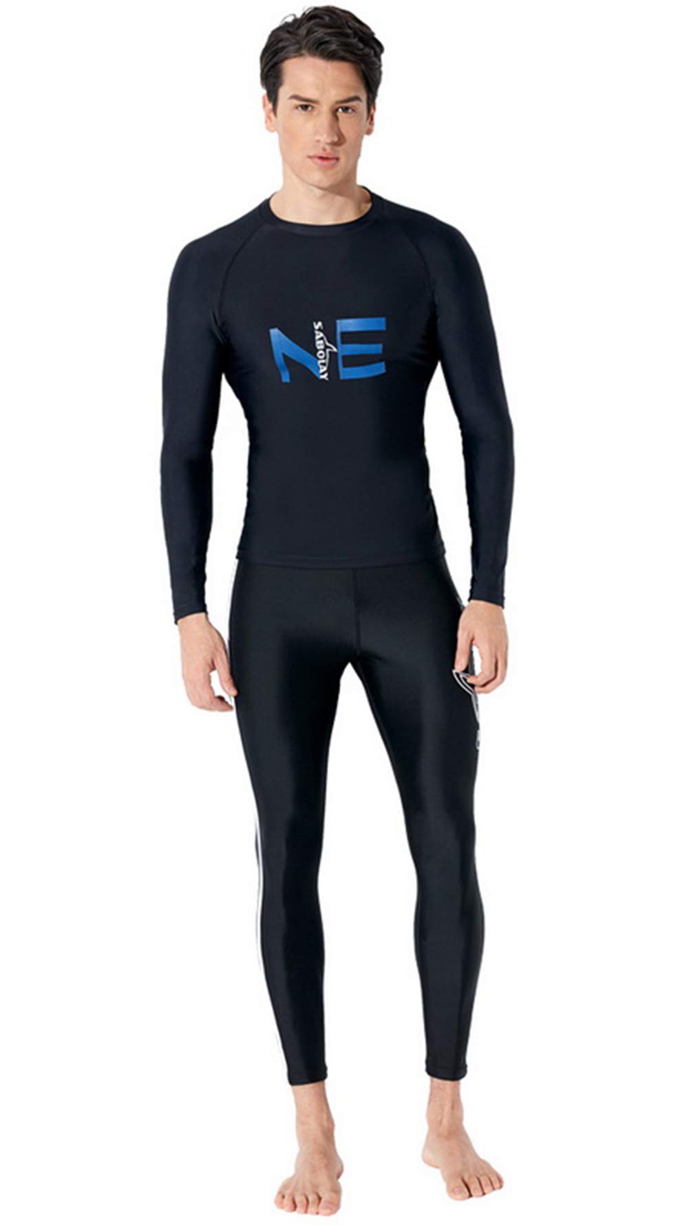 SABOLAY Men's Two Piece Wetsuit Set Full Warm For Surfing, Snorkeling, Swimming,L