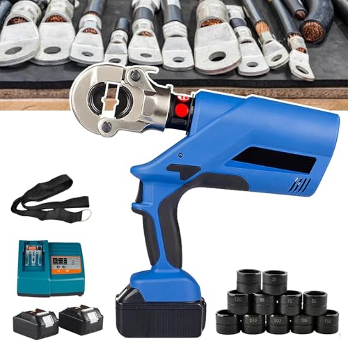Annuod Crimpadora eléctrica Recargable, crimpadora portátil a batería de 400/300 mm², con 11 o 12 Pares de Matrices, crimpadora hidráulica para Cables, Pantalla Digital/crimpado Continuo.(Max300mm²)