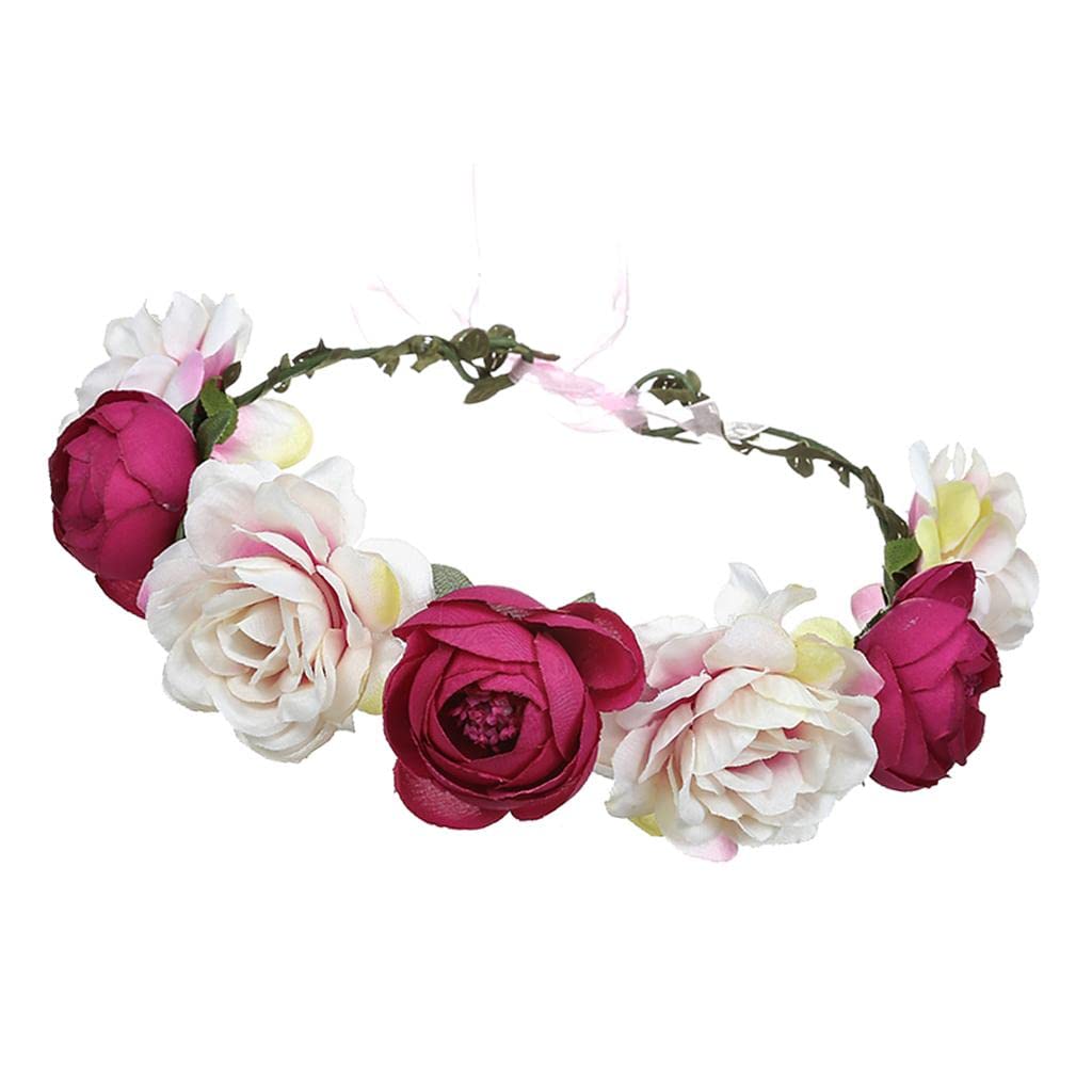 Boho Girls Floral Crown Headband Hair Garland Wedding Headpiece Pink Rose-image-5