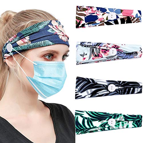 Fairyu Boho Button Headbands Flower Elastic Hairbands Holder Leaf Stretchy Turban Button Hair Accessories for Women and Girls Pack of 4