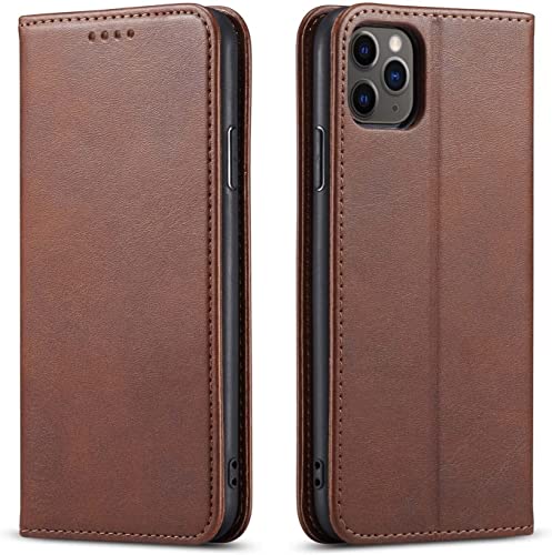 Étui portefeuille iPhone 13 Pro antichoc cuir marron support béquille