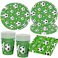 Fußball Partygeschirr für 16 Gäste,Grün Fussball Partyteller Party Deko Geschirr,Fußball Pappteller Pappbecher Servietten,Fussball Party Dekorationen Mädchen Junge Kindergeburtstag Deko