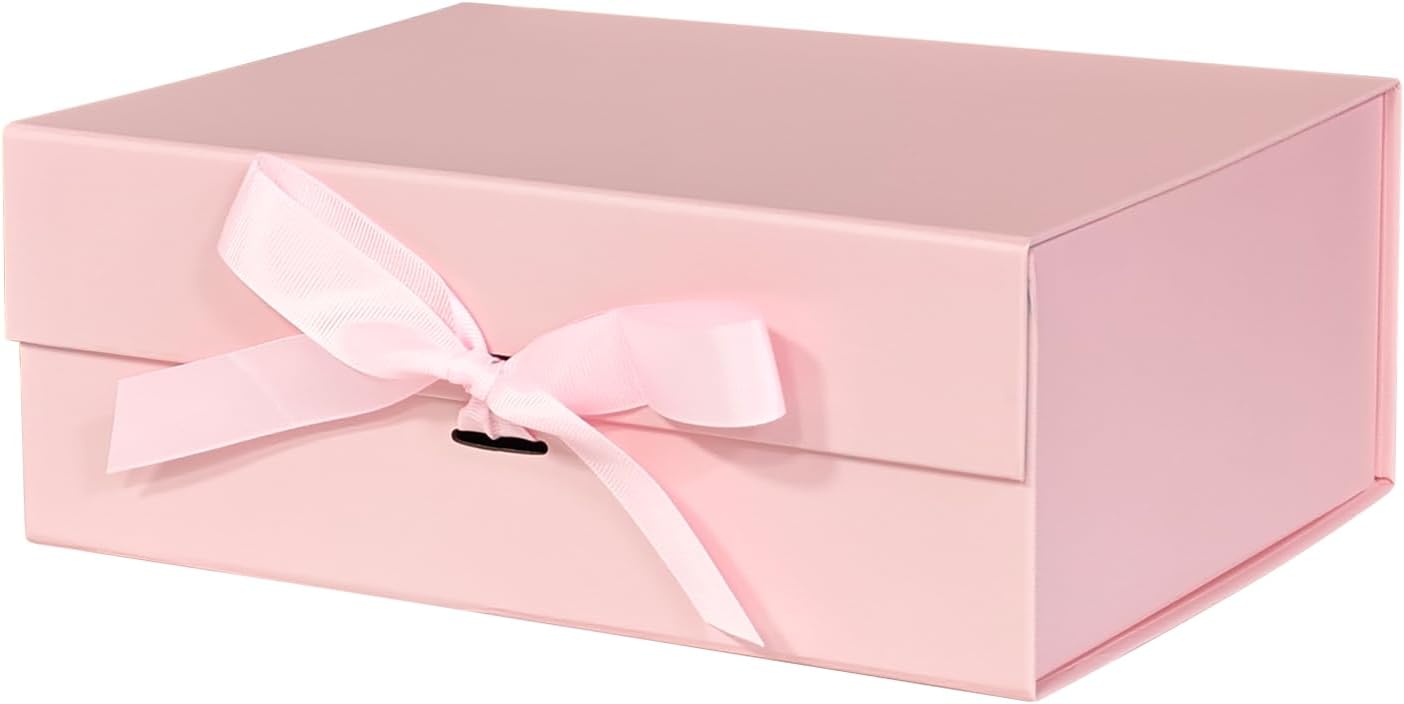 Eeaivnm Pink Magnetic Gift Box with Ribbon,11.4x8.7x4.1 inches