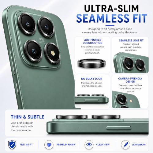 Image of ArmourPro Camera Lens Protector for Xiaomi 17 Tough HD Individual Aluminum Alloy Rings 9H Camera Cover, Scratch-Resistant,Camera Lens Protection| Black, 1 Pack