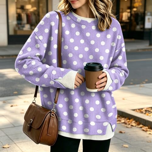 Womens Crew Necks Sweatshirts Knit Long Sleeves Polka Dot Sweatshirt - image 3