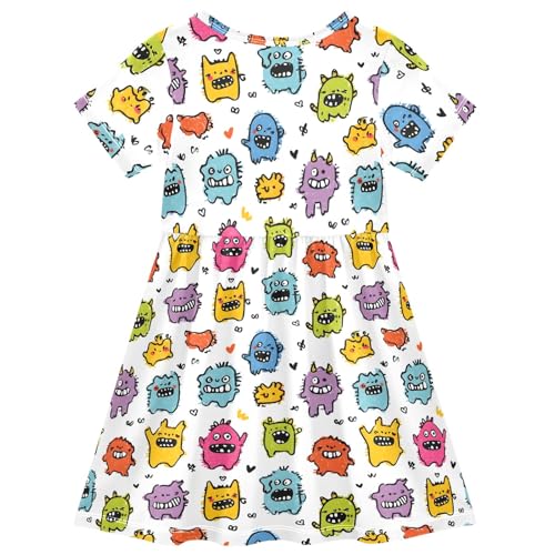 Monster Hand Drawn Pattern Toddler Dress Girls Summer Short Sleeve T-Shirt Dress Casual Outfit2