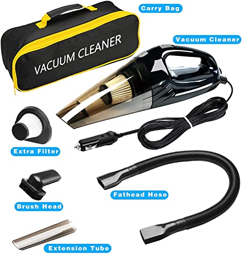 Powawini Car Vacuum Cleaner, Dc 12V 120W High Power Portable Handheld Car Vacuum For Car Interior Cleaning, Strong Suction, Quick Cleaning, 15 Ft Power Cord, 2 Filters & Carry Bag- Black #TOP4