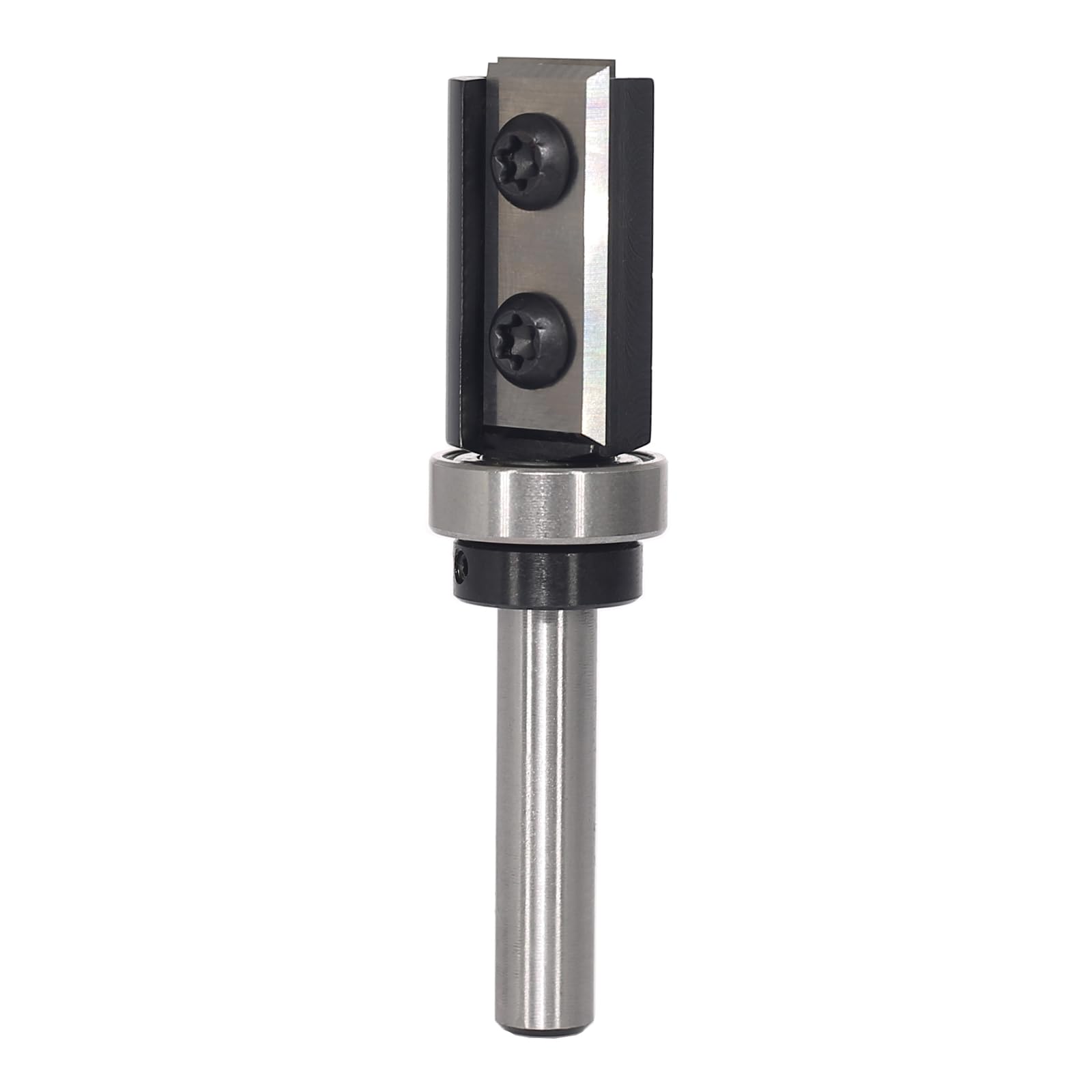 Fraise à Affleurer à Plaques Réversibles - Tige 8 mm, Lame Carbure Interchangeable 4 Côtés, Roulement à Billes - Pour Traitement des Bords en Bois