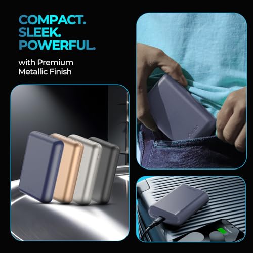 Image of URBN 20000mAh Nano Plus 35W Turbo Fast Charging Power Bank | Two-Way Fast Charge | Metallic Finish | 12-Layer Circuit Protection | 1 Year Warranty (Blue Titanium)