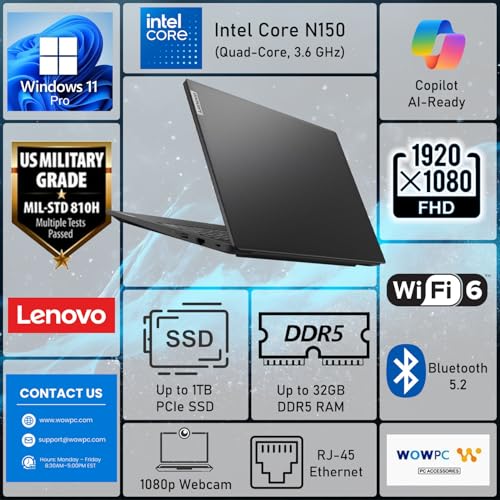Image of Lenovo V15 Business Laptop | 15.6 inch FHD LED Display | Intel N-Series Quad-Core Processor | 16GB DDR5 RAM | 1TB SSD | RJ-45 | HDMI | Dolby Audio | Wi-Fi 6 | Windows 11 Pro | no Mouse