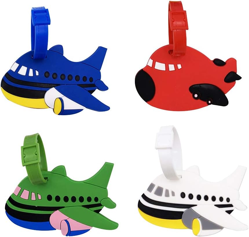 Mziart Set of 4 Cute Cartoon Airplane Luggage Tags Fun Suitcase Bag Identify Label TSA Airlines Travel ID Baggage Tags Name Card Holders