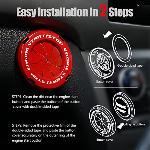 Rotary Push Start Button Cover, Car Engine Push to Start Stop Accessories, Auto Ignition Switch Cover, Cool Motorcycle Car Decor Gift for Christmas New Years Birthday, Red