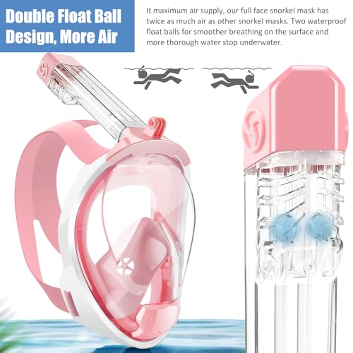 Máscara de snorkel facial completa, vista panorámica de 180° con doble bola flotante, anti-vaho y anti-fugas, con soporte para cámara desmontable, para adultos y jóvenes miniatura 2
