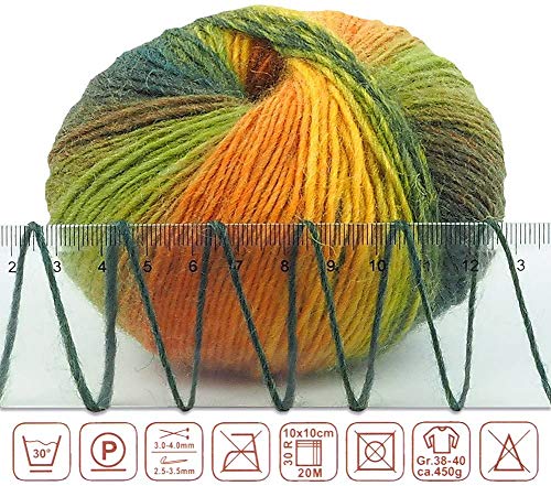 Image of NICEEC 3 Skeins 100% Wool Rainbow Yarn Soft Gradient, Self-Striping, Colorful Single Ply Yarn for Crochet & Knitting - 4#