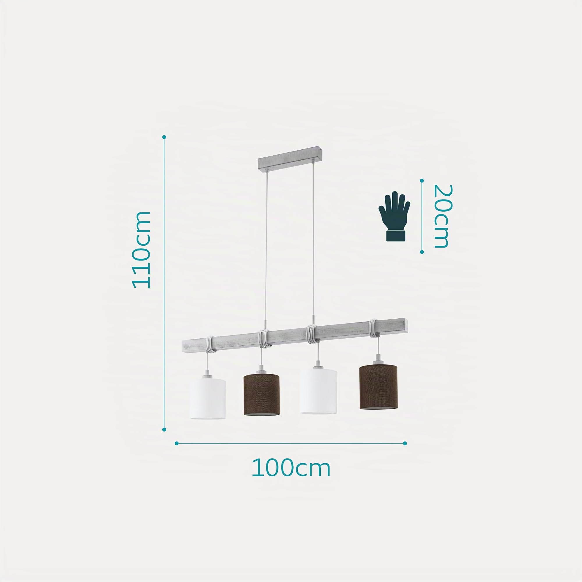 Eglo lampada a sospensione Townshend 2, 4 luci vintage, legno e acciaio