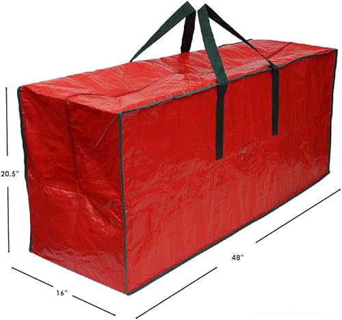 Miniatura 6 de Home Basics Bolsa rectangular para árbol de Navidad, color rojo, asas de nailon, plástico de alta resistencia, almacenamiento navideño, ventana