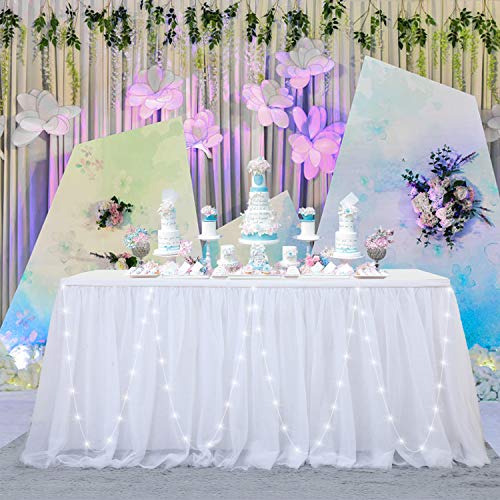 HBBMAGIC Tule tafelrok, witte led, tutu tafelrok, wit, 183 x 76 cm, snoeptafel, tafelkleed, tule voor verjaardag… - Image 4