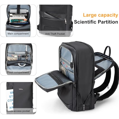 Tzowla Business Laptop Backpack for Men Professional,Slim Waterproof Backpacks for Travel/Work/Office/College with USB/Type C Charging Port,Lightweight Expandable Bag Fit 17.3 Inch Notebook(Black)4