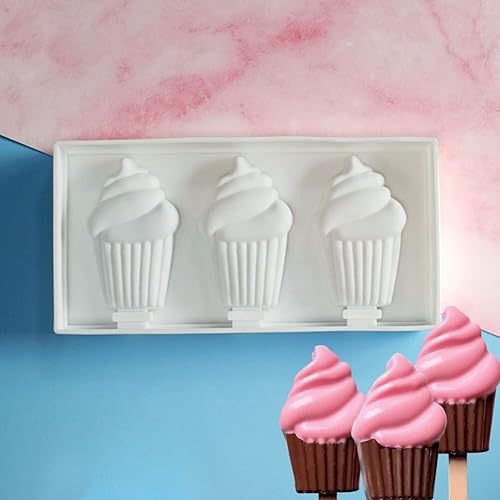 Miniatura 5 de Moldes de paletas para tartas, 3 cavidades, moldes de silicona para helados, moldes de silicona para paletas de hielo, molde de paletas de hielo,