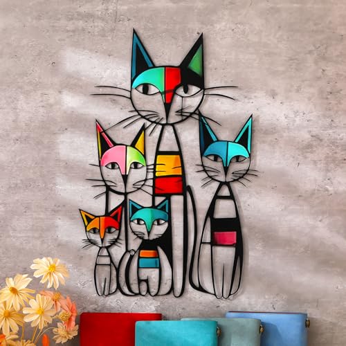 Wesiti Cat Wall Art Decor Iron Wall Sculptures Decor for Cats Lover 10.6 x 15.7 Inches Colorful Mid...