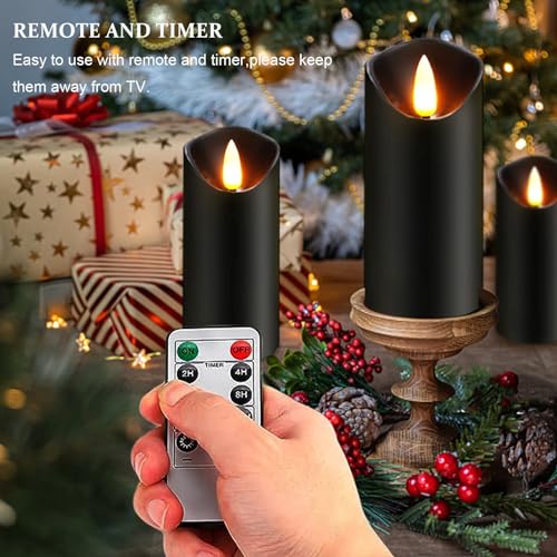 Image of Black Pillar Flameless Candles 3D Wick with Controller,led Slim Candles Flicering Flame,Battery Operated Fake Plastic Candles for Halloween Christmas,Party Decor.(5Pack H 5 inch 5 inch 6 inch 6 inch 7 inch x D 2.2 inch)