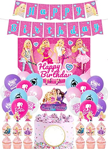 vak 5x3ft backdrop party doll decoration (color:barbie dreamhouse pink girls) banner party poster, balloons, caketopper, cupcake topper, girl doll theme barbi pink