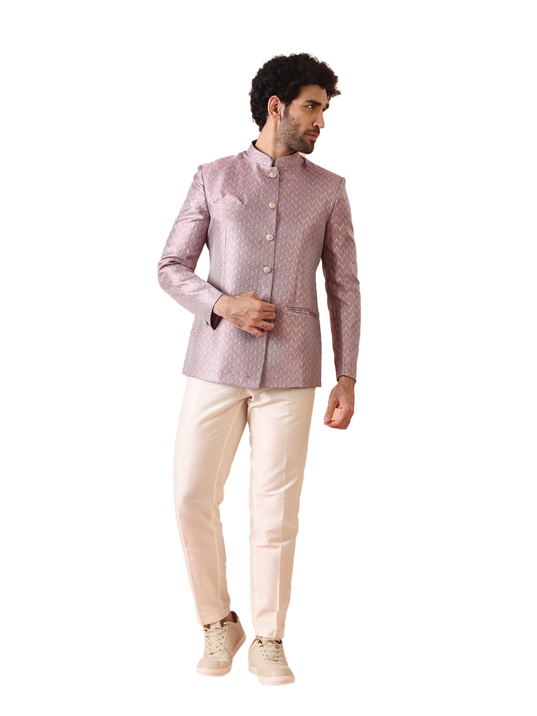 Kisah Mens Bandhgala & Trouser Set  Textured Silk Blend Jacquard Ethnic Suit For Men  Regular Fit Wedding & Festivals  Dry Clean Only, Lilac, 38