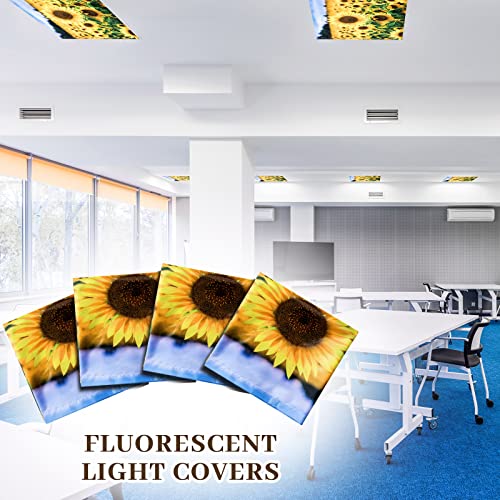 Image of Hortsun 4 Pack 4 x 2 Feet Fluorescent Light Covers, Magnetic Light Filters for Classroom Ceiling, Decorative Lights Shade for Office Home Hospital(Sunflower)