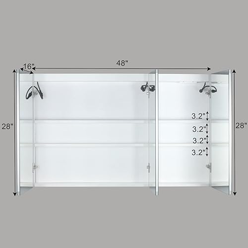 Miniatura 2 de Karl home Botiquín de baño de 28 x 20 pulgadas con espejo LED, armario de baño regulable montado en la pared de 3 colores con estantes de