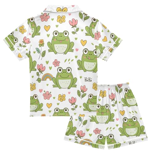 ALAZA Cute Frog Line Blossom Pajamas Satin Pajama Set Short Sleeve Button Down Sleepwear2