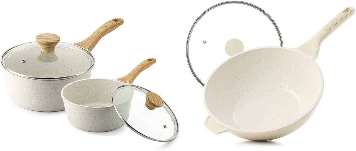 SENSARTE 4.5 Quart Ceramic Nonstick Wok Pan with Lid, Ceramic Nonstick Saucepan with Lid Set, 1.5 + 2.5QT