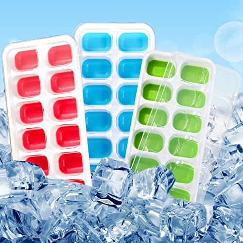 10 Pack Ice Cube Tray Silicone Ice Tray For Freezer 14 Ice Cube Trays With Lid Stackable Silicone Ice Cube Mold For Drinks Fruit Yogurt Cocktail (Green, Blue, Red) #TOP3