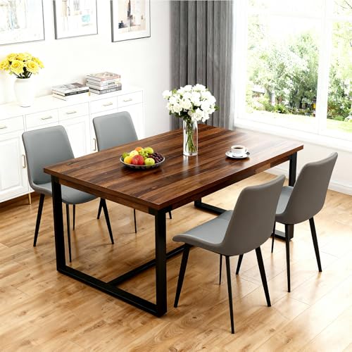 Image of Modern Dining Chairs Set of 4, PU Leather Dining Room Chairs, Upholstered Kitchen Chairs with Ergonomic Backrest & Sturdy Metal Legs, Two-Tone Design in Light Grey & Dark Grey