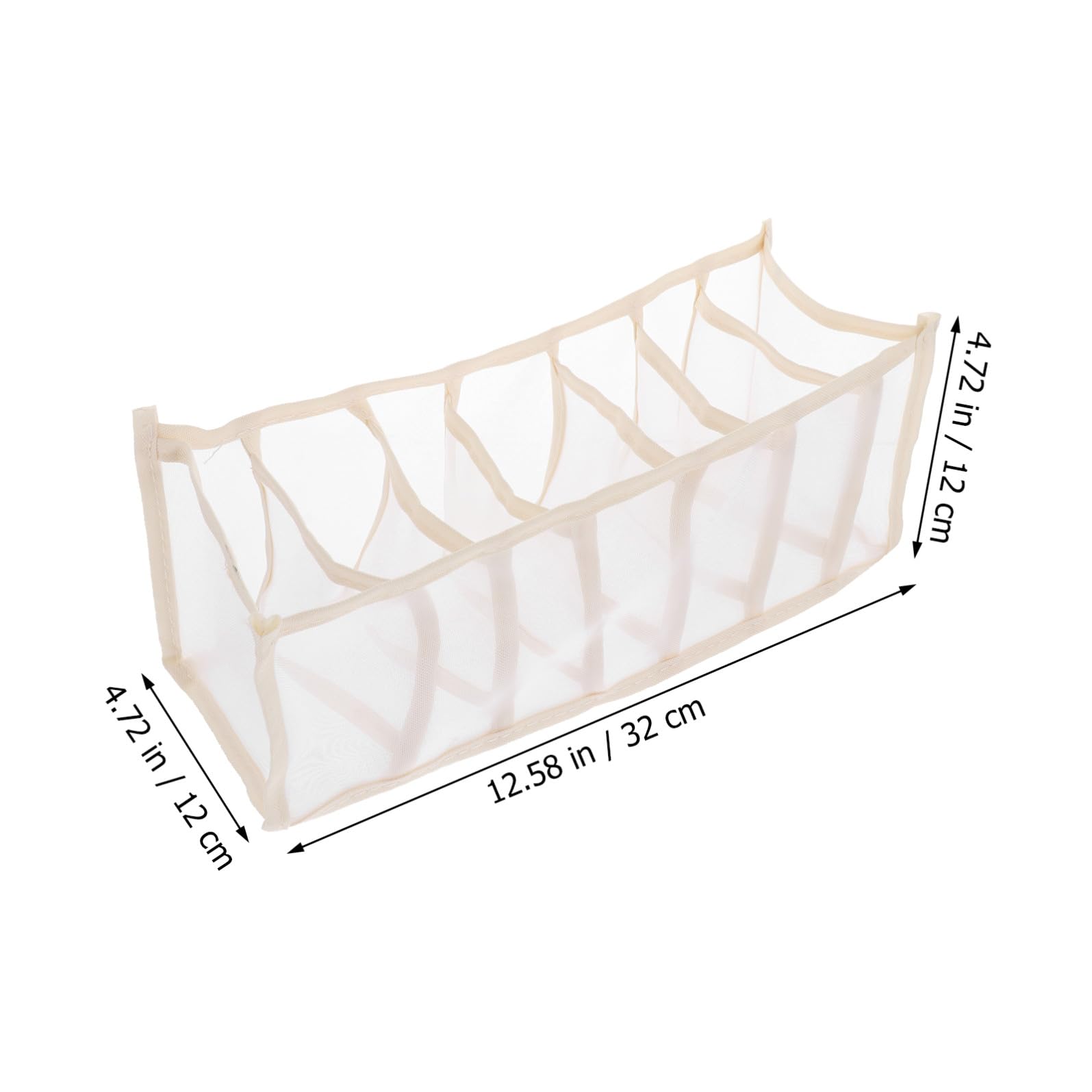 Boîte de Rangement Compartimentée 32x12x12 Cm en Maille Renforcée Beige, Organiseurs Pratiques, pour Chambre et Dressing, 7 Compartiments