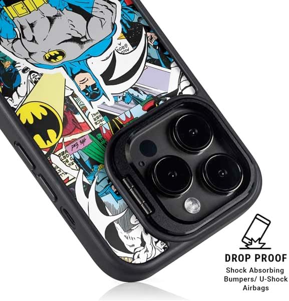 Skinit Kickstand Phone Case Compatible with iPhone 16 Pro Max - Officially Licensed DC Comics Batman Vintage Pose Collage Art Design