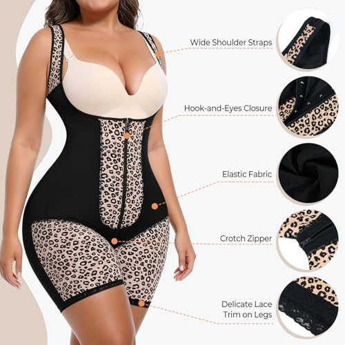 Voxshe Women's Fajas Colombianas Moldeadoras Postpartum Tummy Control Body Shaper Leopard Printed Shapewear Butt Lifter SW11-S, Black - image 3