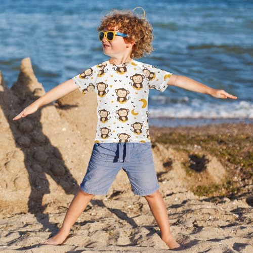 ALAZA Kids Rash Guard Girls Boys Toddler Swim Shirts Short Sleeve Monkey Banana Lovely UPF 50+ 3T4