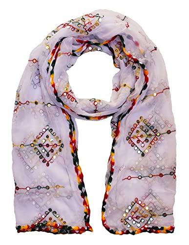 Dupatta en mousseline de soie brodée Aashita Creations blanc taille unique pour femme