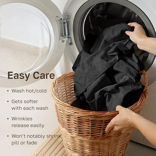 Image of California Design Den Full Sheet Set - Luxury 600 Thread Count Sateen, Natural 100% Cotton Bed Sheets, Fully Elasticized Deep Pockets, Crisp, Cool and Durable Hotel Quality Bedding - Black