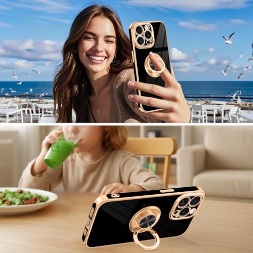 Coque iPhone 15 Pro avec protection intégrale d'objectif et placage TPU noir luxe
